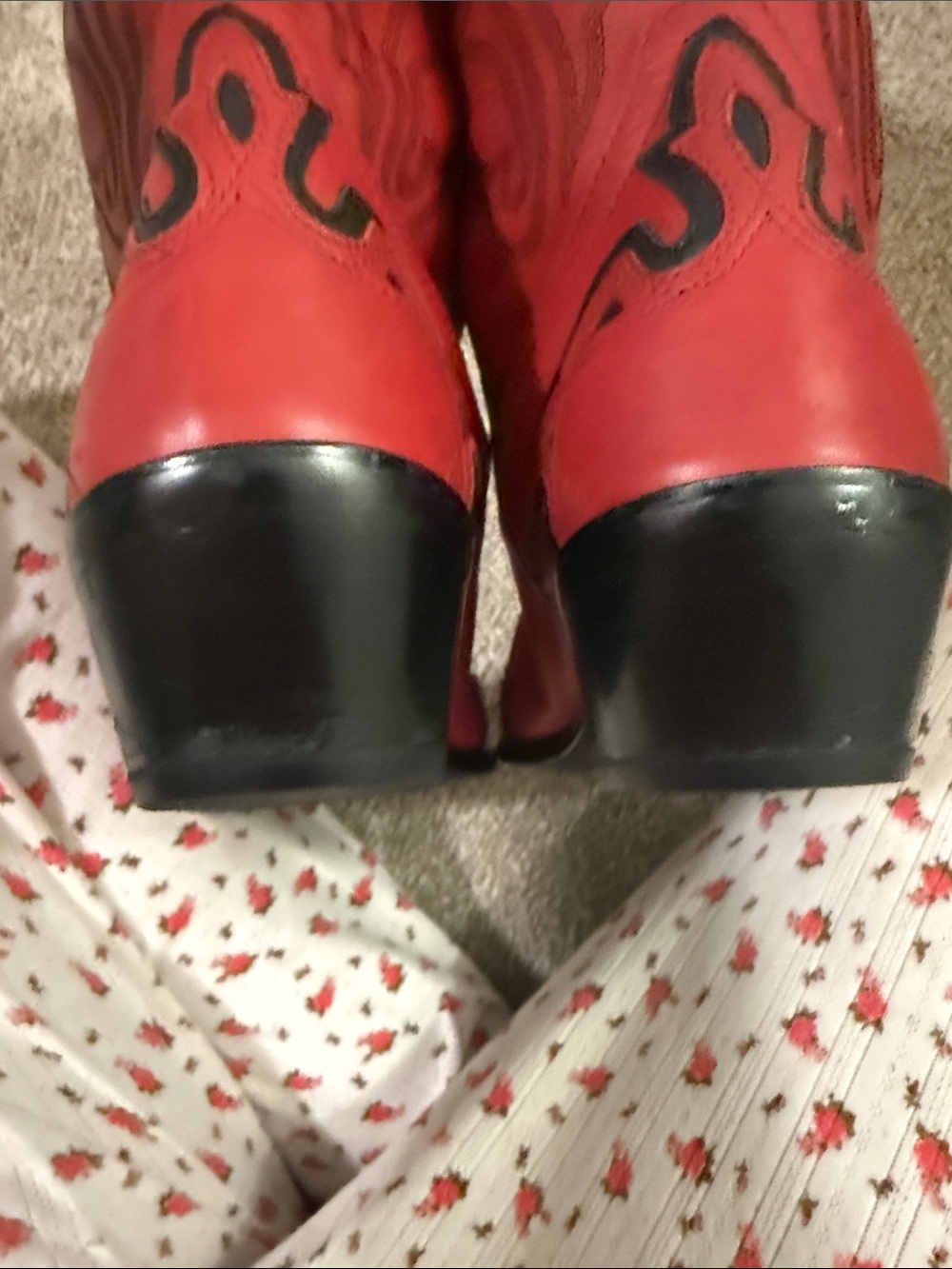 Coldwater Creek Red Leather Western Boots with Black Details - Picture 6 of 11